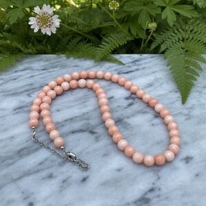 Vintage 925 Sterling Silver Angel Skin Genuine Coral Necklace